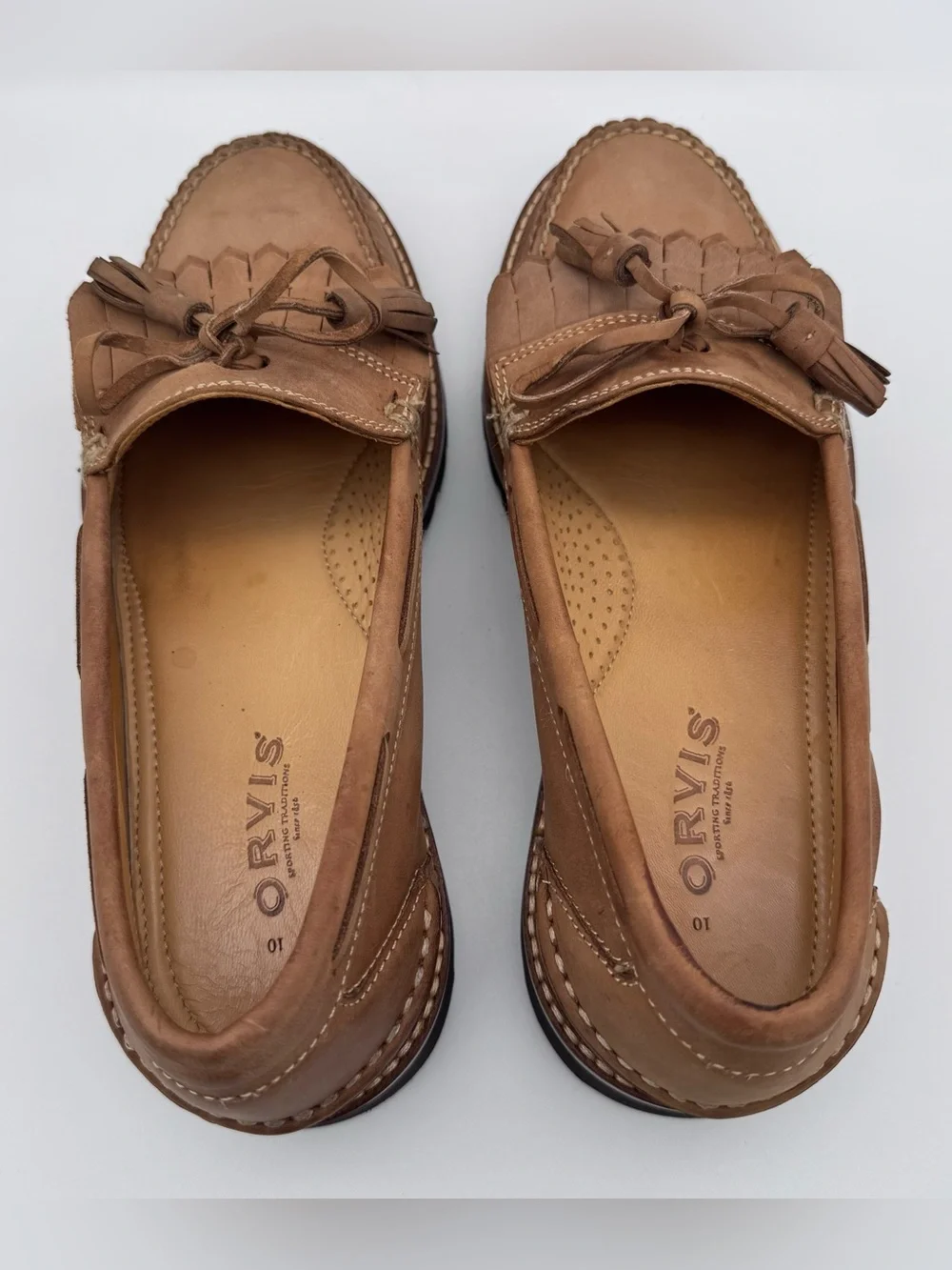 Orvis Brown Leather Kiltie Tassel Loafers Men Size 10 Slip On Dress Shoes EUC